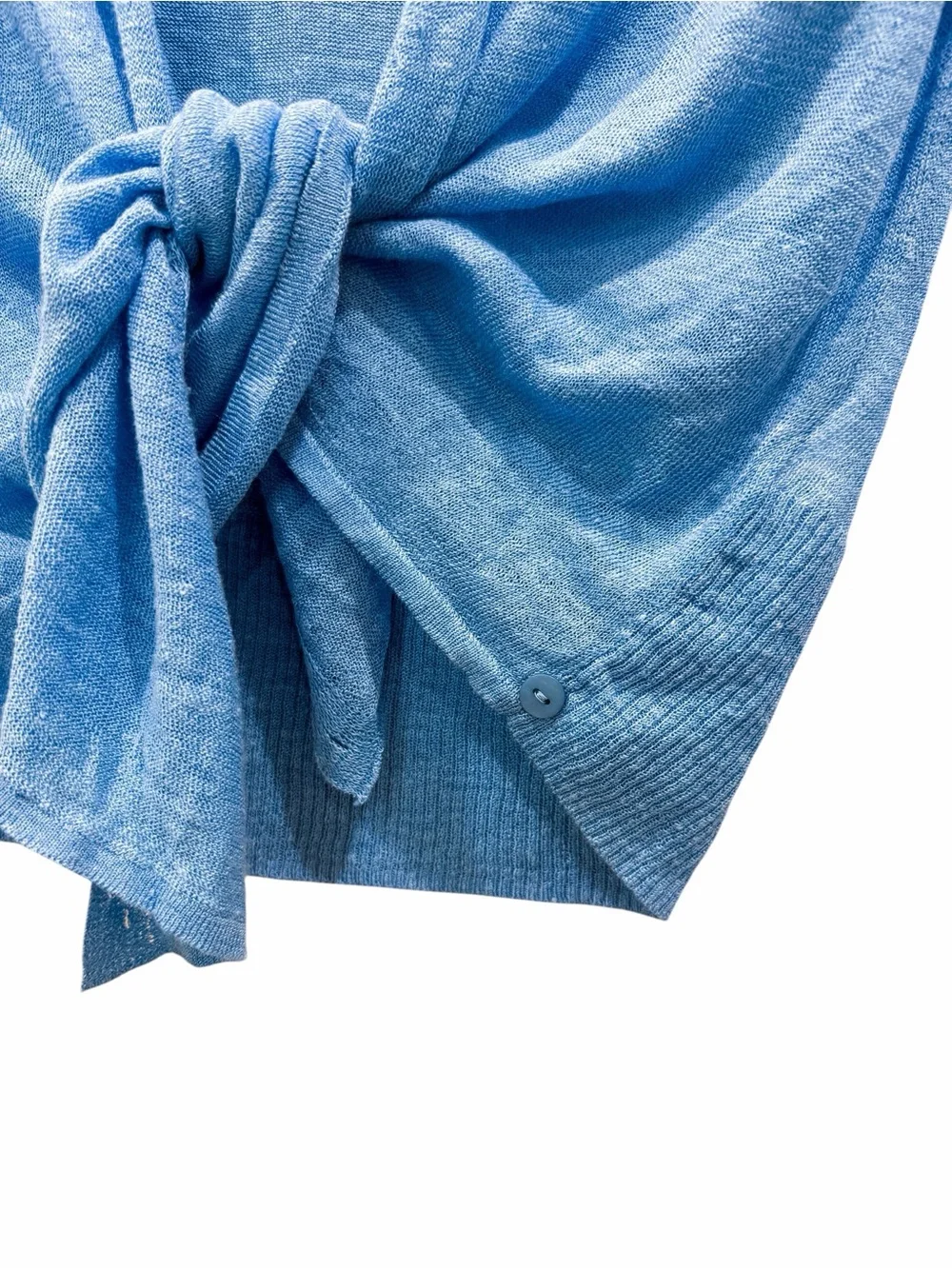 NIC+ZOE Lightweight 4 Way Slub Knit Linen Blend 3/4 Sleeve Cardigan Blue M NWT